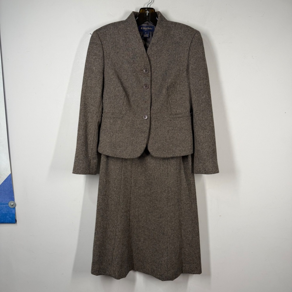 Brooks Brothers Petite Wool Herringbone Dress & Blazer 2 Piece Set Brown 2P 6P